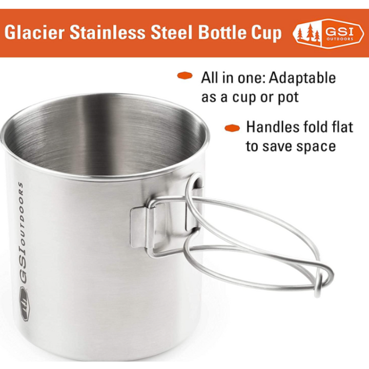 GSI Outdoors Glacier Stainless 1 Person Set | 20 oz Bottle Cup | 8.5 in Plate | 3 pc Cutlery