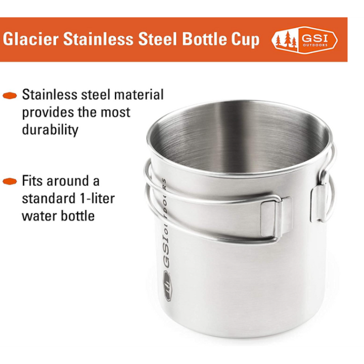 GSI Outdoors Glacier Stainless 1 Person Set | 20 oz Bottle Cup | 8.5 in Plate | 3 pc Cutlery