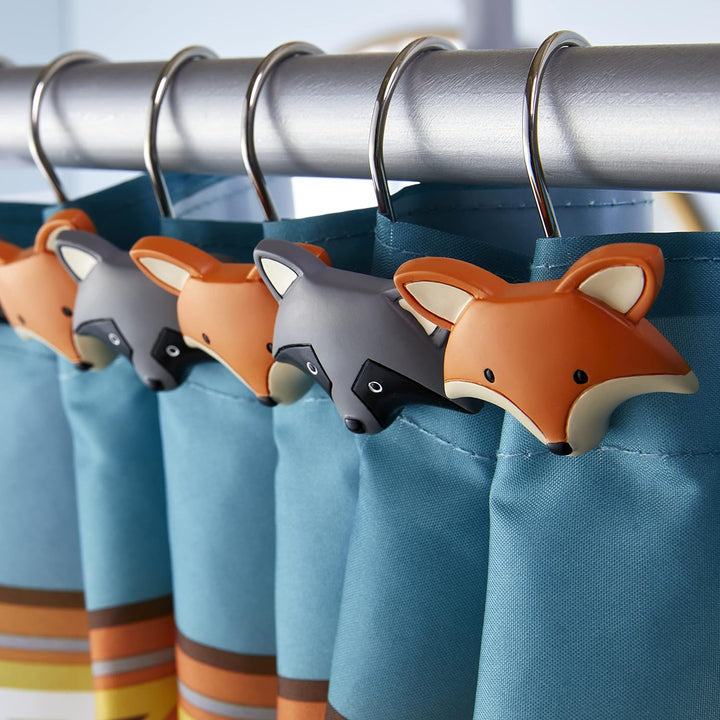 Shower Curtain Rings Hooks Fox Raccoon Woodland Creatures Animals Set of 12