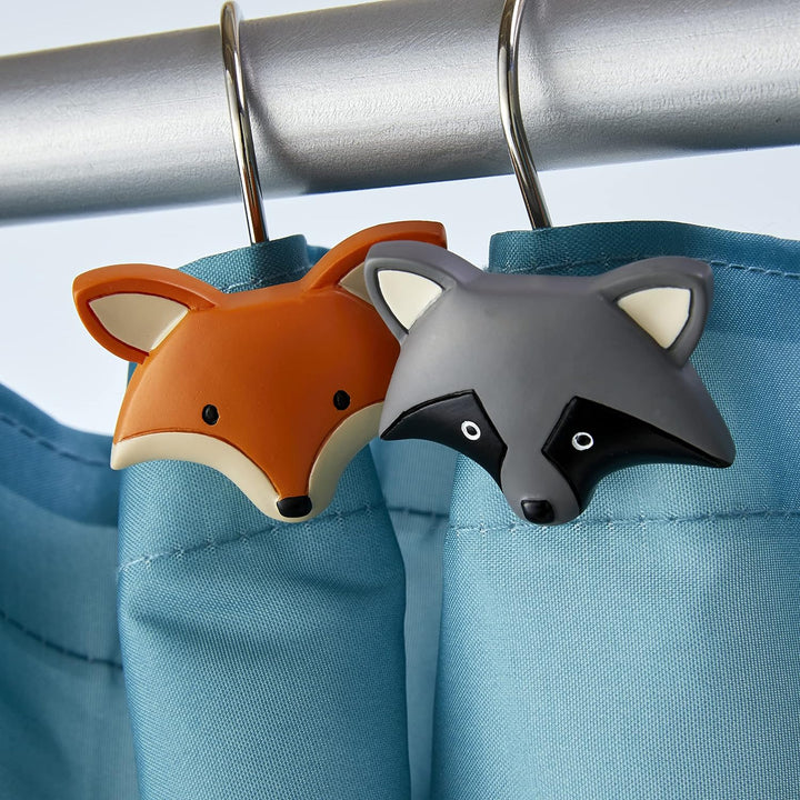 Shower Curtain Rings Hooks Fox Raccoon Woodland Creatures Animals Set of 12